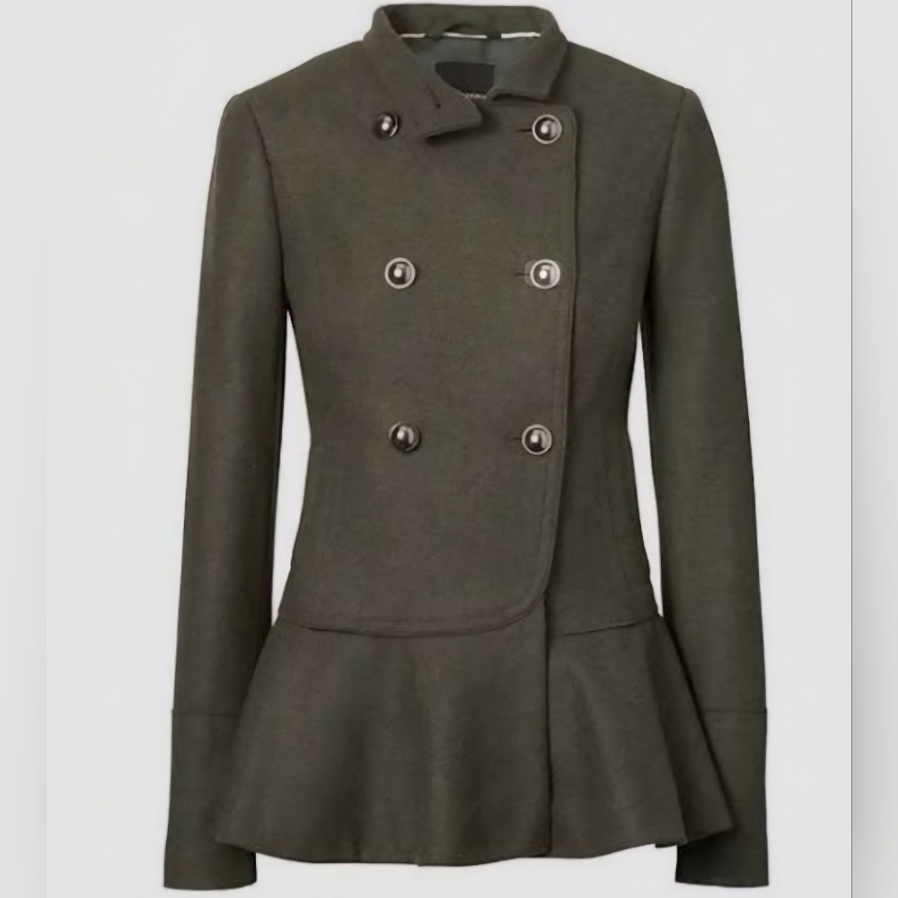 Banana Republic Olive Double-Breasted Peplum Jacket